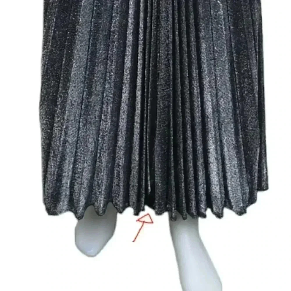 Vintage Kiki Halter Pleated Maxi Dress Metallic Silver Black Mobwife Size Medium - Picture 16 of 16